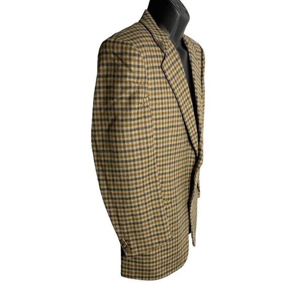 Vintage Wilkes Bashford Wool Blazer Jacket 38 Brown Check 2 Button Lined Pockets - Picture 5 of 6